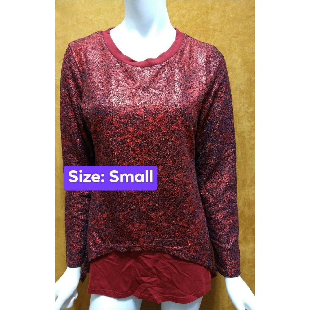 Shiny Embellished Red Blouse, ideal for the holidays size S-M